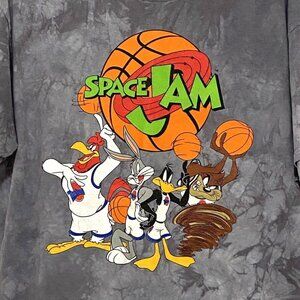 Space Jam T-Shirt L Gray‎ Basketball Looney Tunes Bugs Bunny Daffy Duck Cartoon